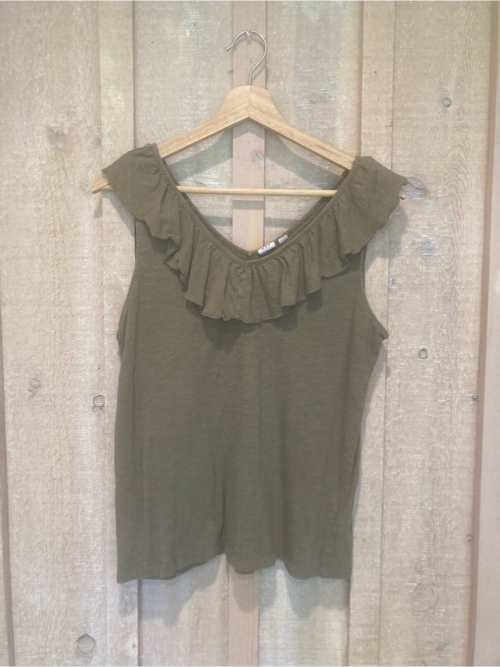 GAP Olive Green Ruffle Neck Tank Top